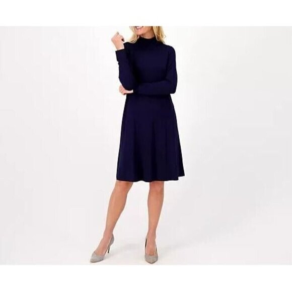 Susan Graver Dress Womens 2X Navy Blue Cool Touch Reg Mock Neck Long Sleeve - Picture 5 of 8